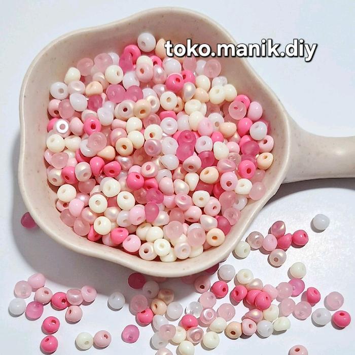 Gambar 10gram manik kacang tetes / manik kacang donat luxury gid dan non gid - solid pink mix non gid dari toko.manik.diy undefined Tokopedia