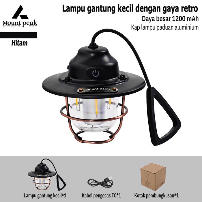 Gambar Mount Peak Vintage LED Rechargeable Hanging Lamp – Retro Waterproof Camping Lantern lampu lentera lampu camping cas tahan 24 jam - hitam dari 1mountainhiker undefined Tokopedia