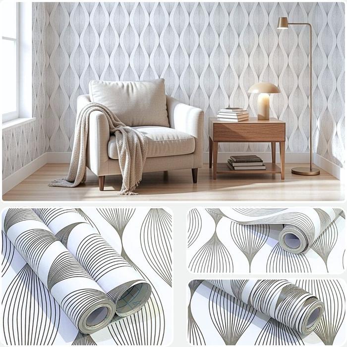 Gambar Wallpaper Dinding Ruang Tamu Kamar Tidur Motif Garis Wave Klasik - WAVE KLASIK HITAM dari Adam Grosir_NEW undefined Tokopedia