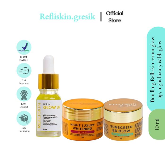 Gambar Bundling Refliskin serum glow up, night luxury & bb glow tamanu oil - Night white baru & serum glow up & Bb Glow, Natural dari Refliskin.Gresik undefined Tokopedia