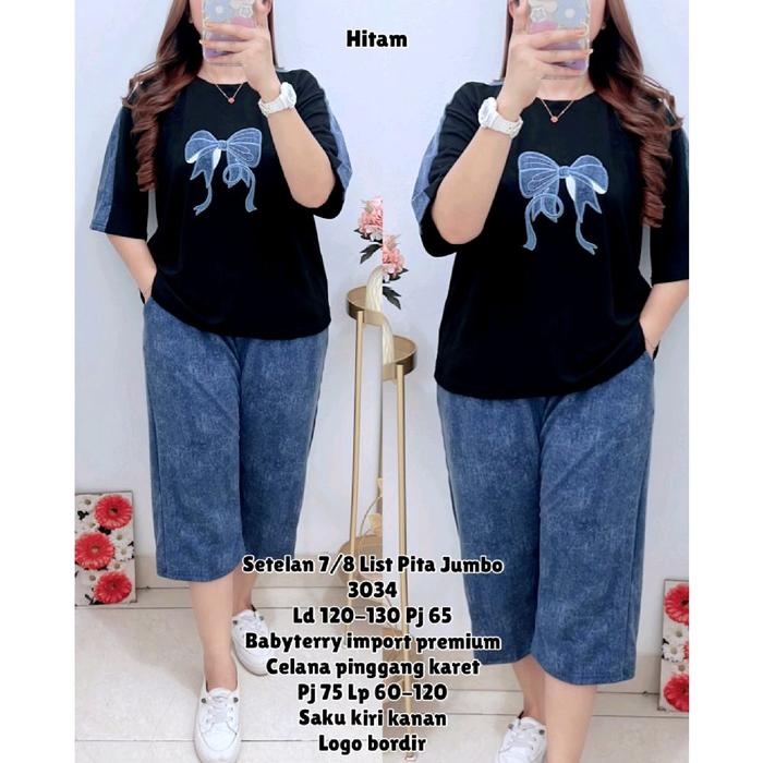 Gambar BW JUMBO Setelan Wanita 7/8 Babyterry Premium Bordir - 3034 Hitam dari ButikWoman undefined Tokopedia