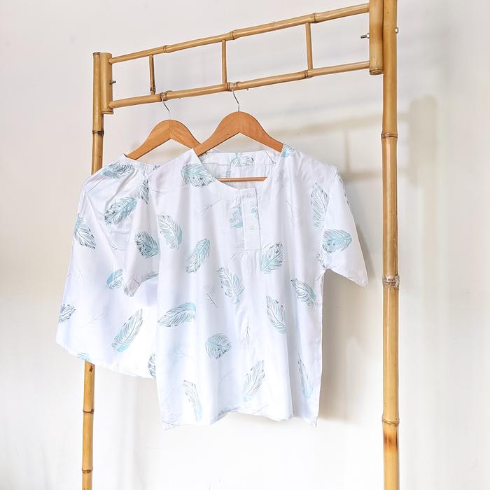 Gambar Set Piyama Baju Tidur Lengan Pendek Celana Pendek Selutut Setelan Batik Big Size Celana Pendek Dan Panjang - leaves tosca dari Fiddinshop undefined 5 Tokopedia