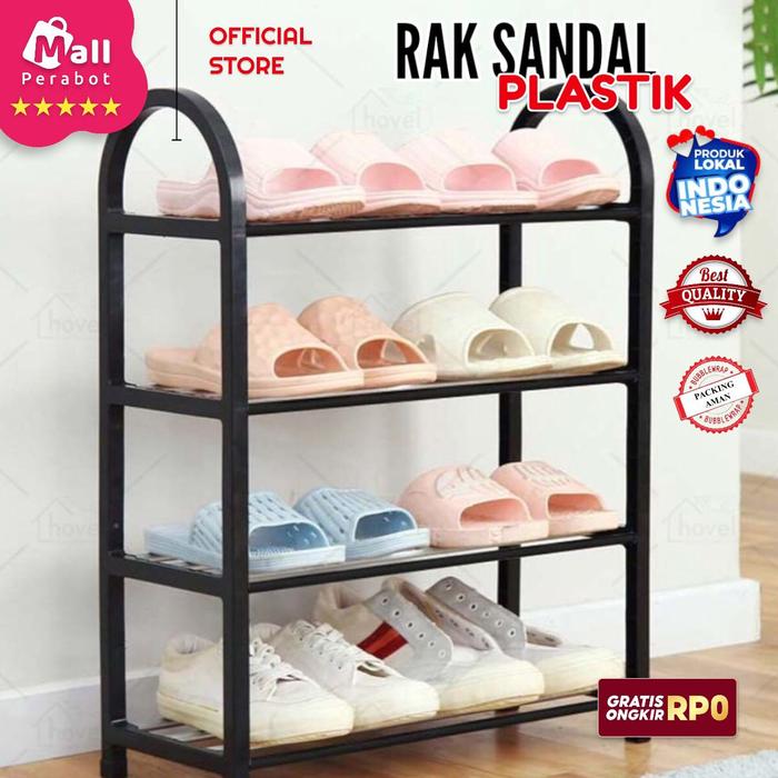 Gambar Mall Perabot | Rak Sepatu Plastik 4 Susun Tempat Sandal Rak 4Susun 4 Tingkat Sendal Shoe Rack 4 Level - HITAM dari Mall.Perabot undefined Tokopedia