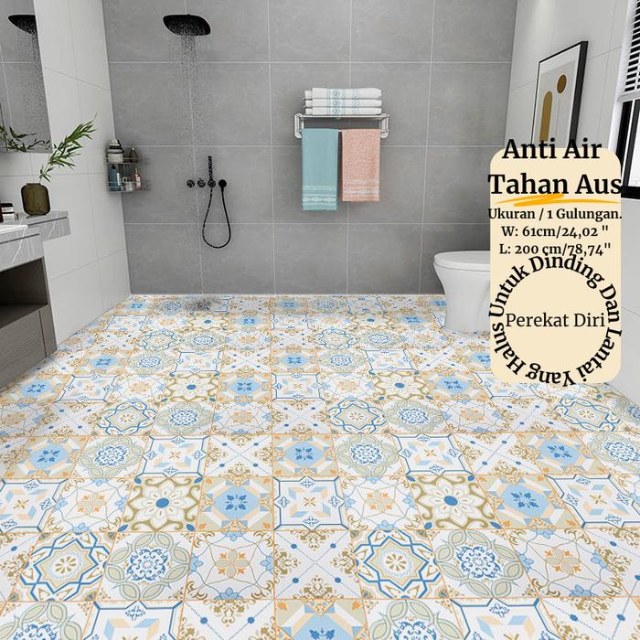 Gambar Stiker Lantai Tebal Anti Licin Kamar Mandi Perekat Diri 60x200cm Wallpaper Kamar Mandi Anti Air Toilet Lantai Balkon Dapur Stiker Dekoratif PVC Pola Abstrak Biru Hijau Hitam Merah Putih Tahan Air Mudah Menempel Keramik Bunga - 3#【Tebal】DDSY0045 dari Ricipolih undefined Tokopedia