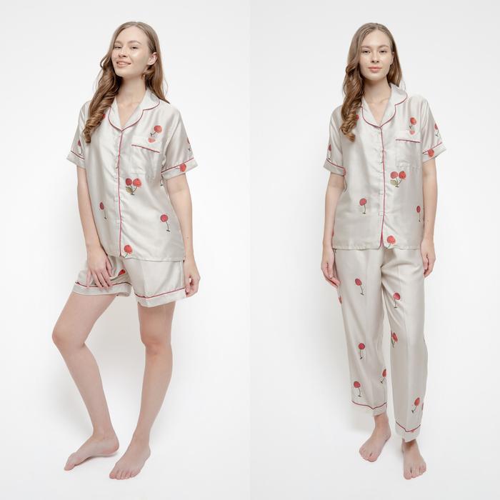Gambar Cherry Set - Piyama Organic Silk Tencel Berkerah Classic Pajamas Set Atasan Gratisongkir - Celana Pendek Set, S dari TITINRY undefined Tokopedia