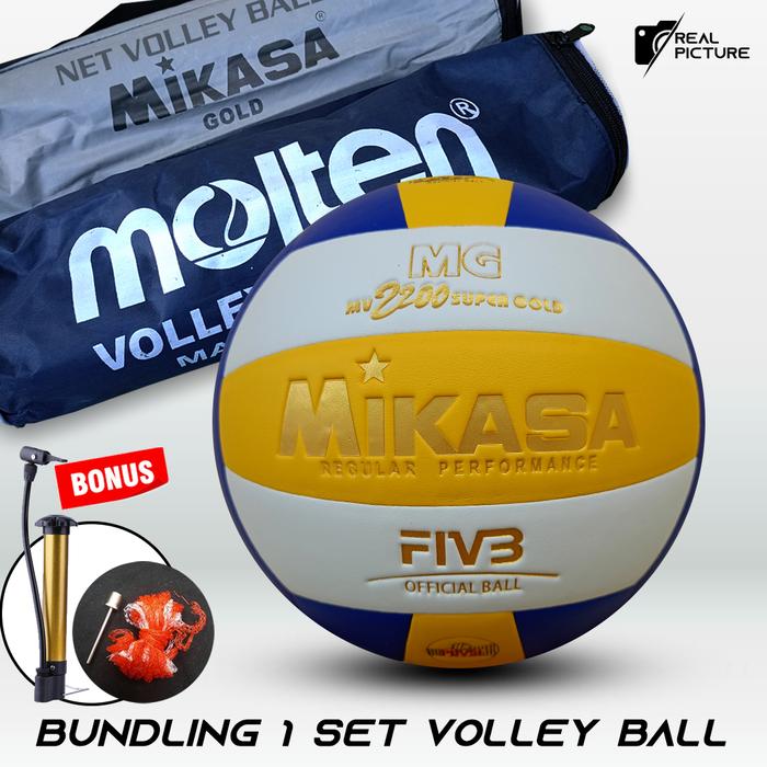Gambar Paket Lengkap 1 Set Bola Volly Mikasa Voli Molten Lengkap NET Volleyball Original Bonus Pompa Jaring Bola - SUPERGOLD+ NET dari RAJAWALI SPORTS SOLUTIONS undefined Tokopedia