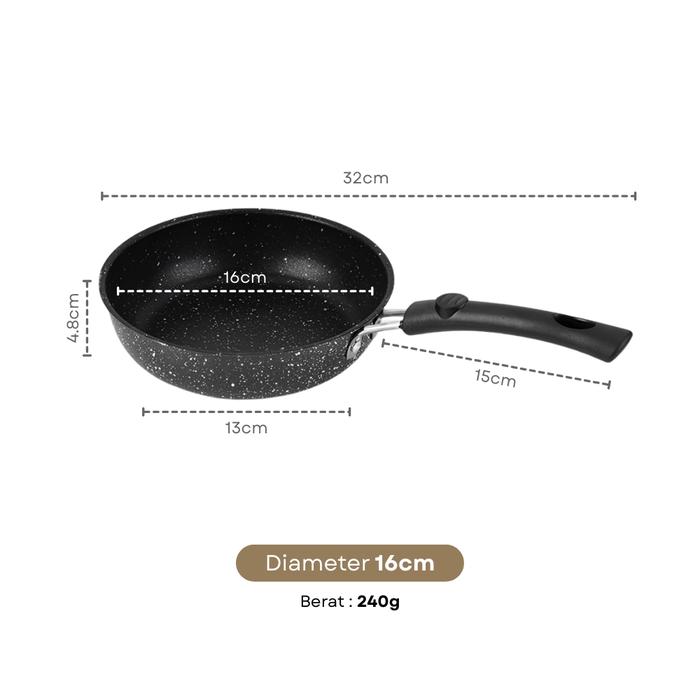 Gambar [BLACK] Funnycook Sauce Pan Anti Lengket 3 Ukuran – Gagang Kayu Estetik | 12cm 16cm 20cm | Bahan Iron + Jerami Gandum Kitchenware - 16cm dari Funnycook.Indonesia undefined Tokopedia