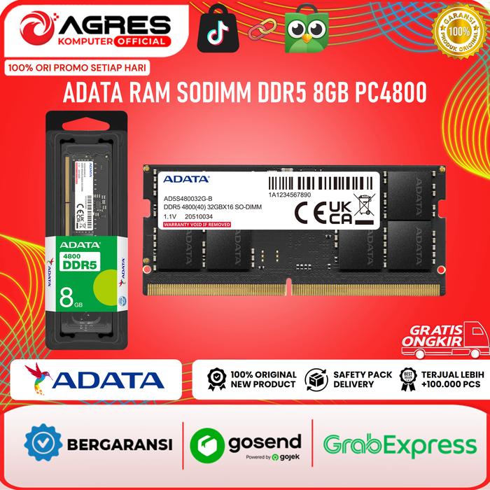Gambar ADATA RAM SODIMM DDR5 8GB PC4800 - RAM LAPTOP - RAM LAPTOP DDR5 - MEMORY LAPTOP - RAM LAPTOP 4800MHZ - RAM LAPTOP 8GB dari Agres Komputer Official undefined Tokopedia