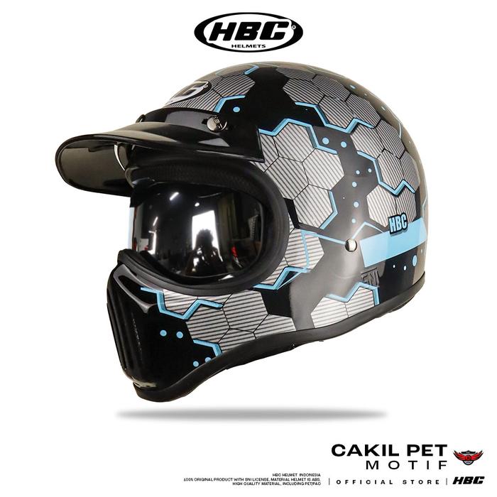 Gambar Helm HBC Cakil Pet Inner Visor ELECTRIC Helm Retro Full Face SNI - BLACK BLUE, CLEAR dari HBC HELMET undefined Tokopedia