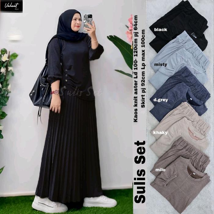 Gambar Setelan Wanita Atasan Kaos Rok Plisket Polos Simple Sulis Set Original By Valent - black dari Lenishop01 undefined Tokopedia