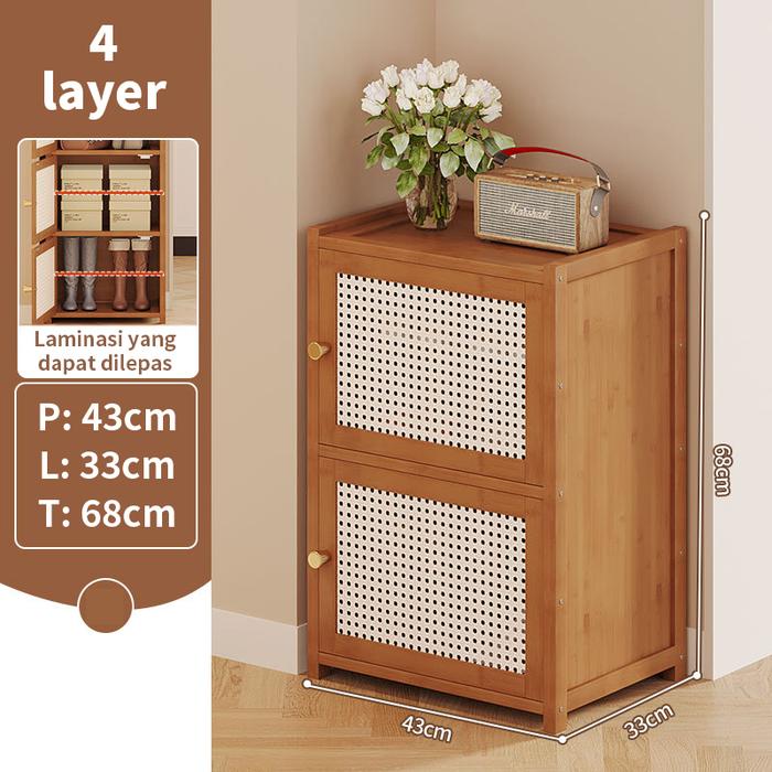 Gambar Etife Rak Sepatu Tertutup / Shoe Rak Sepatu / Lemari Sepatu Kayu / Multifungsi Box Sepatu - 4L P43cm T68cm  dari E-TIFE undefined Tokopedia