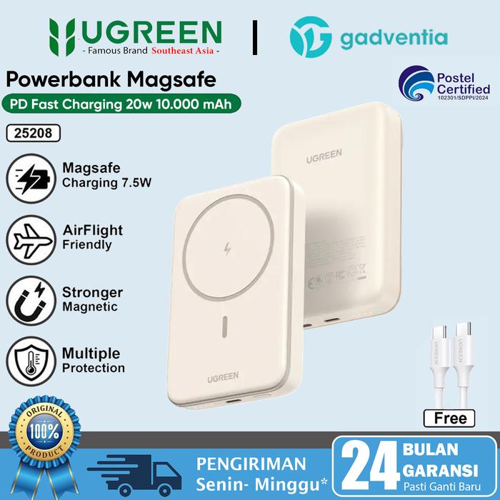 Gambar UGREEN Powerbank Magnetic Magsafe Power Bank Wireless Fast Charging 20w 10000mAh untuk Iphone 12 13 14 Pro Max Ipad Mini Pro Air 11 12.9 Samsung 22 23 Ultra - BEIGE dari GADVENTIA undefined Tokopedia