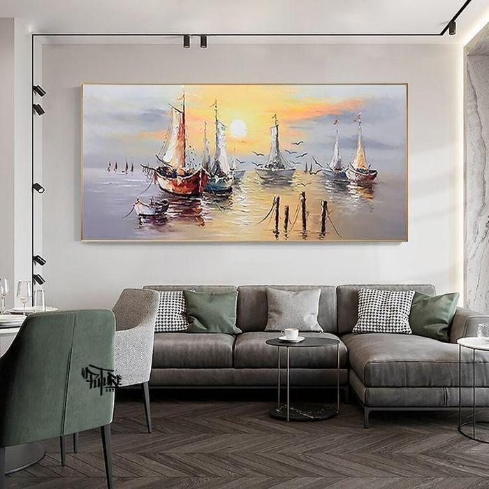 Gambar Lukisan dinding kapal layar kanvas aesthetic pajangan ruang tamu FUTURE ART PAINTING - 50x100, tanpa bingkai / rangka kayu saja dari Future Art Painting undefined Tokopedia