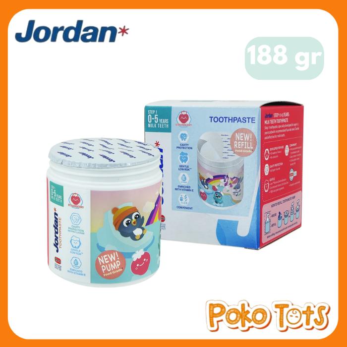 Gambar Jordan Kids Toothpaste Step 1/Step 2 PUMP & REFILL 188gr Pasta Gigi Anak Usia 0-5 Tahun 6-12 Tahun Kids Tooth Paste - REFIL Strawberry St1 dari Poko Tots undefined Tokopedia