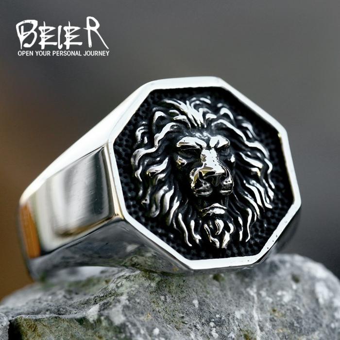 Gambar Cincin Singa Segi 8 Beier Stainless Premium - Octagram Lion Head The King of Jungle Ring Bravery Titanium Steel / Aksesoris Zodiac Leo Pria Cowok Simbol Keberanian Berani Vintage Macho Manly - 7 dari Toko Bintang Siang undefined Tokopedia