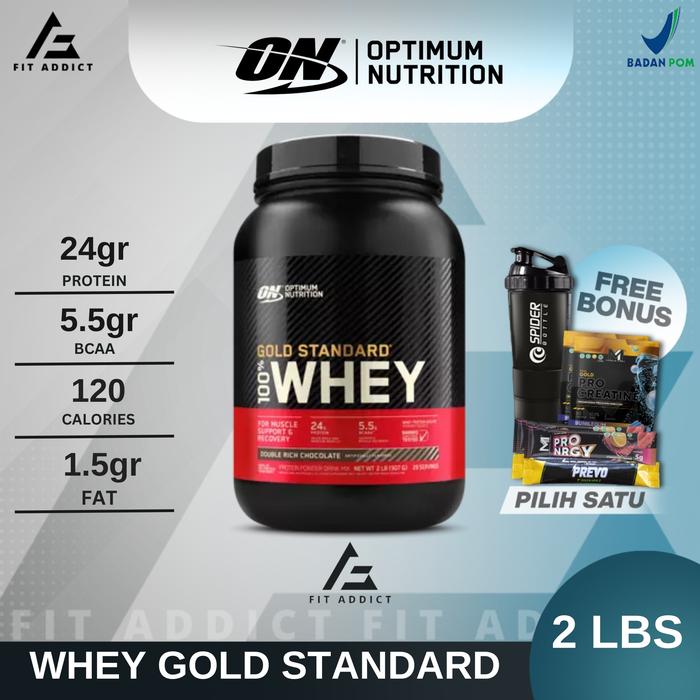 Gambar ON Optimum Nutrition Whey Gold Standard 2 Lbs 2 Lb 2Lbs 2Lb 100% Whey Protein - DOUBLE RICH CHOCOLATE, TANPA BONUS dari Fit Addict undefined Tokopedia