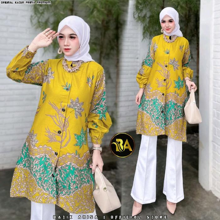 Gambar ￼Batik Tunik Couple Modern Set Pakaian Couple Kemeja Batik Pria Lengan Panjang Atasan Batik Couple Seragam Katun Motif Cantik Pasangan Keluarga Wanita Kerja Kantor Sarimbit - Tunik sakura kuning, M dari mawang batik undefined Tokopedia