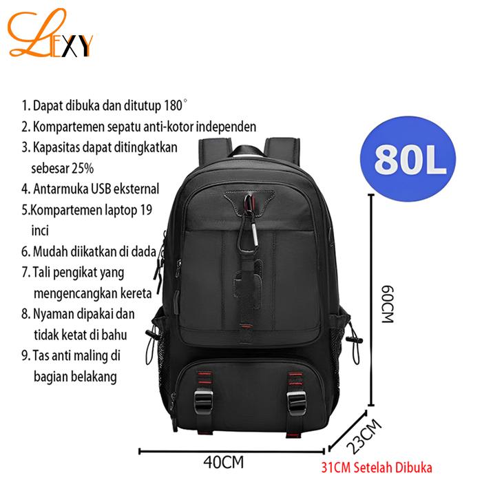 Gambar LEXY Tas Ransel Traveling Pria Multifungsi 50-80L Tas Gunung Tahan Air  Luar Ruangan Kapasitas Besar Travel Mudik - 80L：60*40*23（CM） dari LEXY BAG undefined Tokopedia