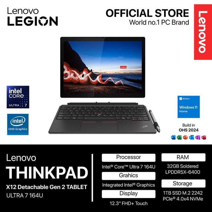 Gambar LENOVO THINKPAD X12 Detachable Gen 2 TABLET ULTRA 7 164U 32GB 1TB W11PRO 12.3WUXGA TOUCH 100SRGB - LAPTOP dari Lenovo Legion Official undefined Tokopedia