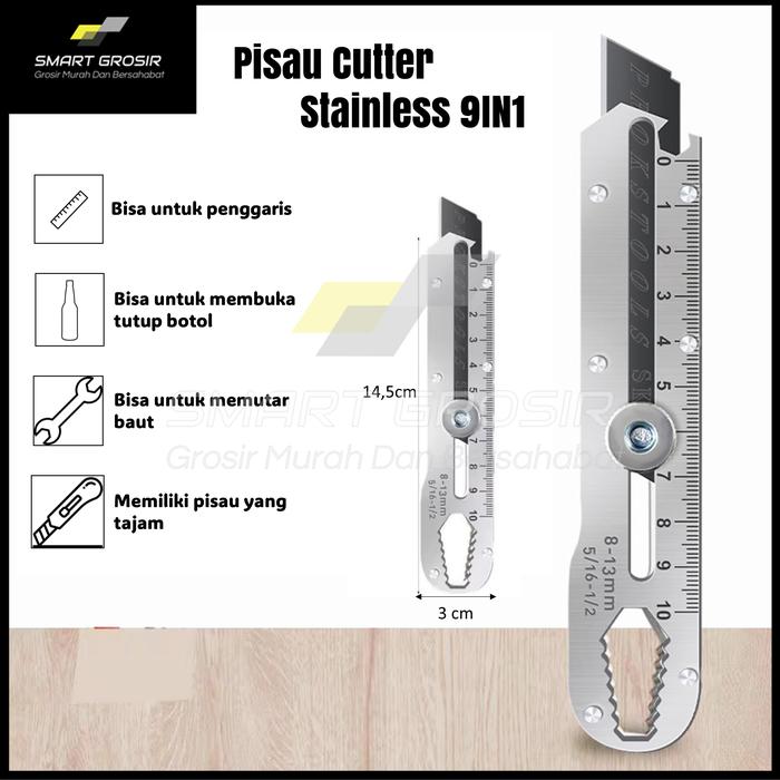 Gambar Pisau Cutter 9in1 multifungsi baja cuter besi stainless besar mata pisau cutter pisau pemotong kertas - PisauCutter9in1 dari Smart Grosir Wholesales undefined Tokopedia
