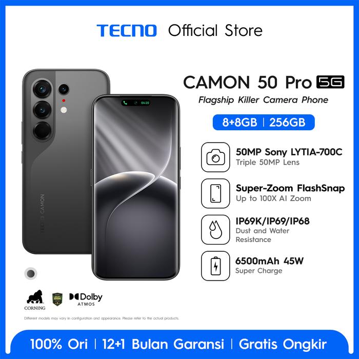 Gambar Ibnu Wardhani  [5x SUPERZOOM FLASHSNAP] TECNO CAMON 50 PRO 5G 8GB+8GB*/256GB, 50MP Sony LYT-700C, 50MP 3x Telephoto Camera, MediaTek Dimensity 7400 Ultimate 5G, IP69K, 6500mAh, Android 16, camon50pro - Moonshadow Black dari TECNO Indonesia Shop Kota Administrasi Jakarta Utara Tokopedia