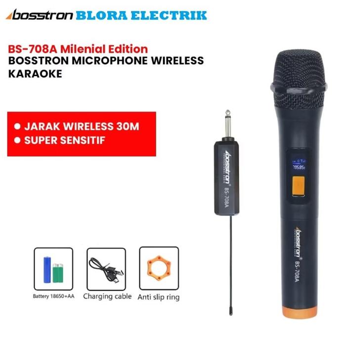 Gambar Bosstron Mic Wireless Karaoke BS-708A Milenial Edition Microphone Bluetooth - BS-708A-SINGLE MIC dari BLORA ELECTRIK undefined Tokopedia