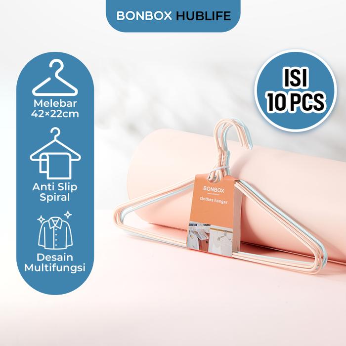 Gambar BONBOX Homeliving - 6pcs & 10pcs Gantungan Baju Premium Anti Karat Hanger Plastik Tebal Lapis PE/PVC Kawat Baja Gantungan Pakaian Serbaguna BRK70503/BRK70504 Jemuran - 10 PCS - Standar dari BONBOX HUBLIFE Kab. Tangerang Tokopedia