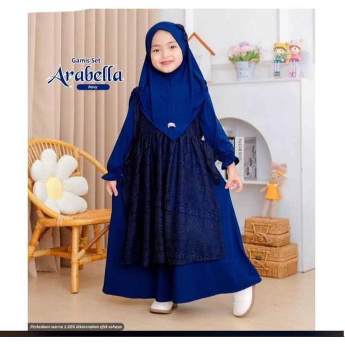 Gambar Gamis Anak Set Arrabella Dress Mix Outer Bahan Jersey Usia 5-13 Tahun / Gamis Lebaran Terbaru - NAVY, L= 8-10 Tahun dari Eleganza.fashion undefined Tokopedia