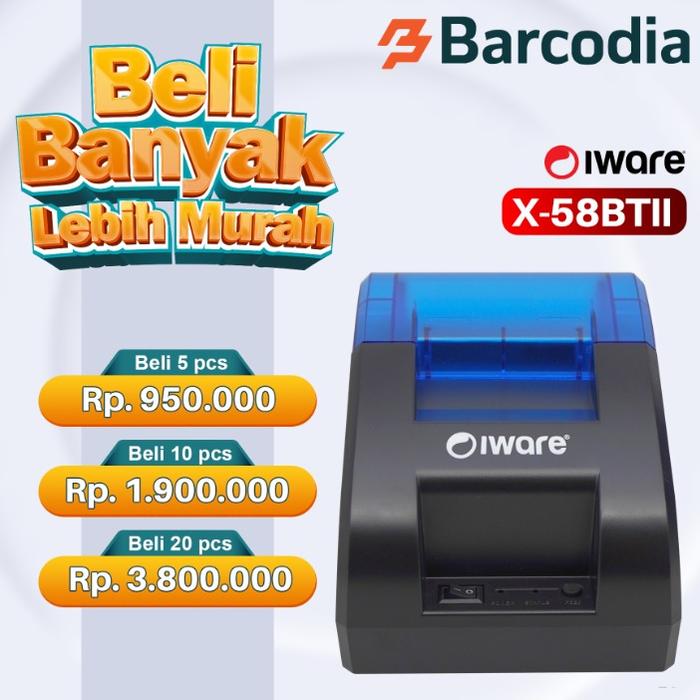 Gambar (Paket B2B) Printer Bluetooth Desktop Struk Kasir 58mm Iware, Android IOS RPP02N - X-58BTII, 5 Unit Printer dari Barcodia undefined Tokopedia