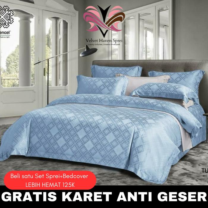 Gambar Sprei Saja Size 160x200 Tinggi 30 cm (Queen Size/Kasur No 2) Tencel Jacquard Sutera Organik 60s - DB 001, 160x200x30 dari VelvetHaven undefined Tokopedia