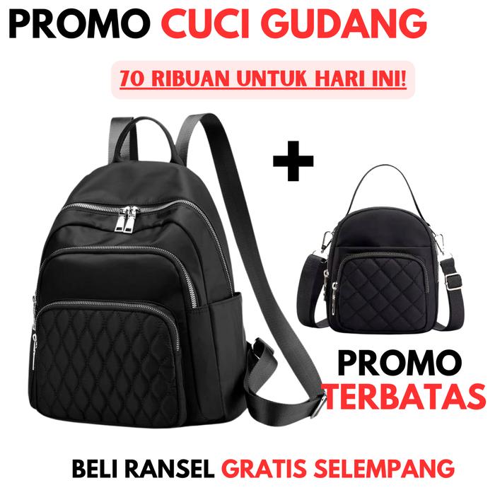 Gambar VIRAL BELI SATU GRATIS 1 - Tas VIral Ransel Backpack Multifungsi Gratis Tas Mini Selempang Bahan Semi Kulit Mikro Muat Laptop dan Semua Jenis HP - R. Cibao Dora Hitam + Mini Chibao Hitam dari Promo Tas Viral undefined Tokopedia