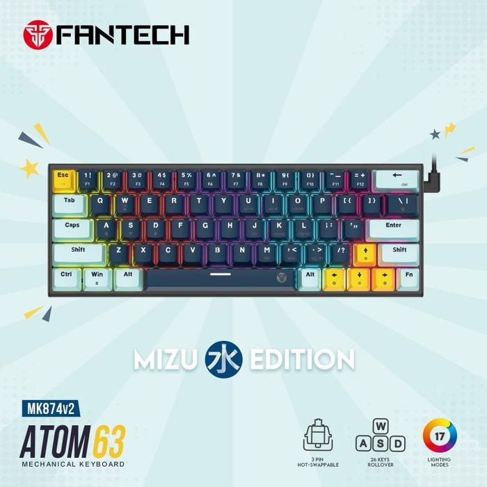 Gambar Fantech ATOM63 MK874-V2 Mizu Edition Wired Mechanical Gaming Keyboard Hotswap 3 Pin MK874 V2 - Sky Blue, Blue Switch - Navy Blue, Blue dari Starcomp Purwokerto undefined Tokopedia