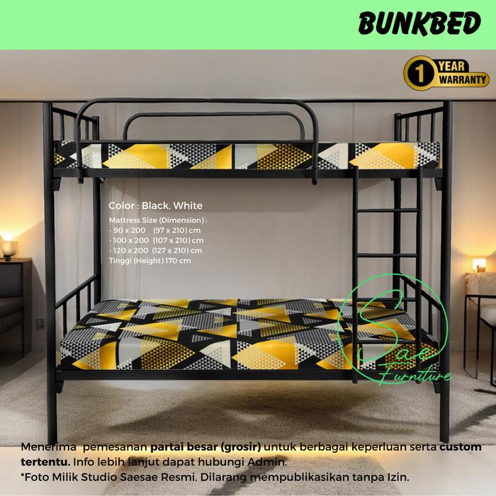 Gambar Ranjang Susun Besi Asrama Kost Ranjang Besi 2 Tingkat (S2) - HITAM, 90x200 NO BRAND dari Saesae Furniture undefined Tokopedia