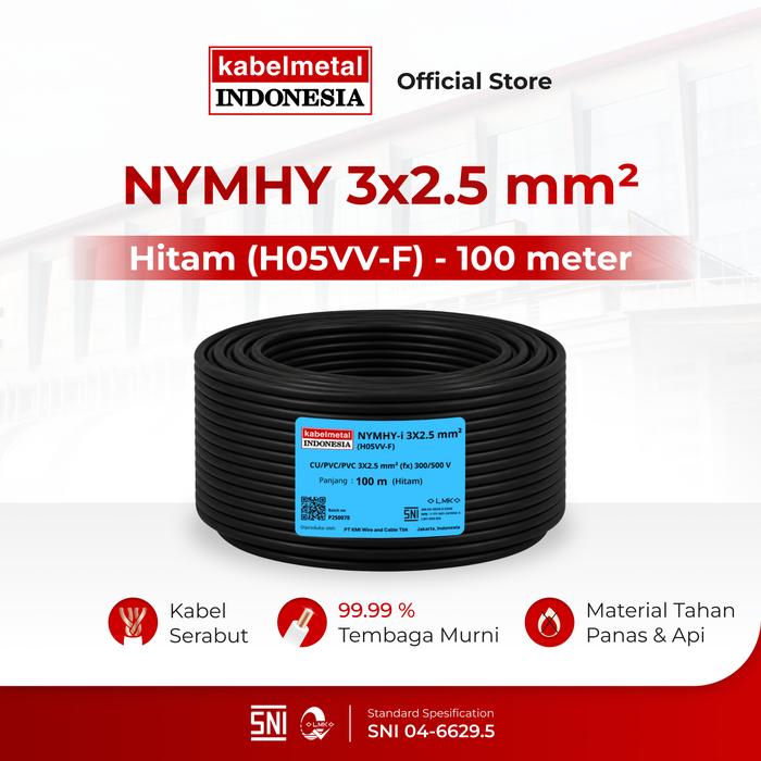 Gambar Kabel Metal - Kabel NYMHY 3x2.5 mm 100 Meter Serabut Tembaga KMI SNI - Hitam (H05VV-F) dari Kabelmetal Indonesia Kota Administrasi Jakarta Timur Tokopedia