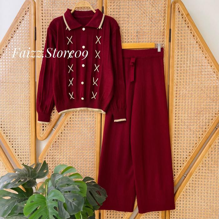 Gambar Oneset Zainab Sweater Rajut Kerah Polo Wanita Motif Tali Kur Setelan Celana Kulot Premium Wanita Lengan Panjang Kekinian - Maroon, Atasan Saja dari Faizz store09 undefined Tokopedia