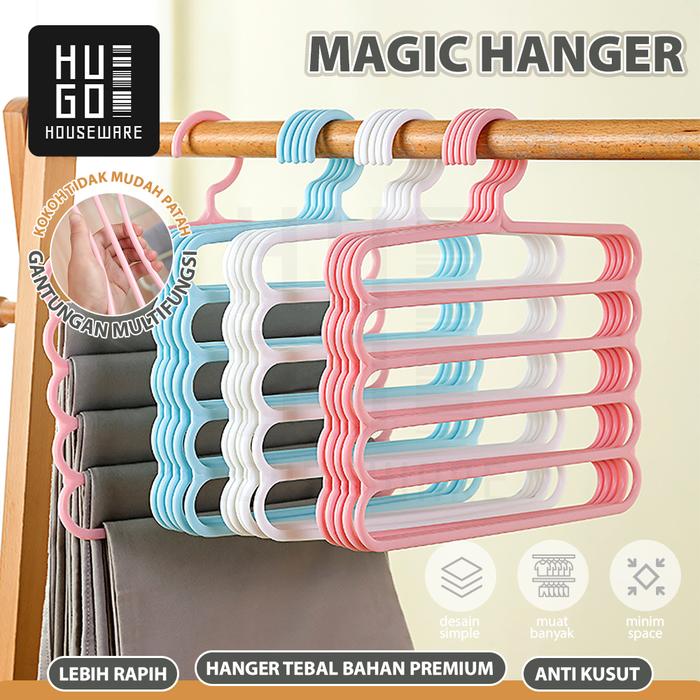 Gambar HUGO Gantungan Hanger 5 Susun Serbaguna Gantungan Jilbab Gantungan Celana Baju Pakaian Plastik Multifungsi dari Hugo Houseware undefined Tokopedia