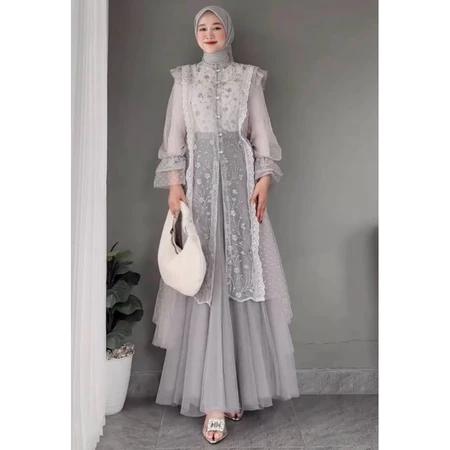 Gambar Tunik Brukat Model Terbaru Lebaran 2025 Sarah Outer Muslim Mewah Atasan Pesta Wanita - GREY, ALL SIZE dari QNA MOESLIM WEAR undefined 5 Tokopedia