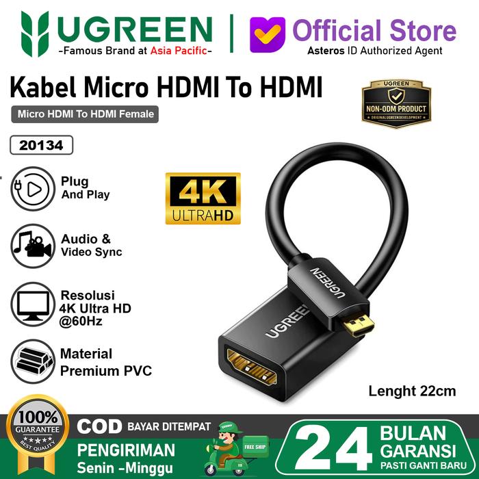 Gambar UGREEN Kabel Micro HDMI To HDMI Ultra HD 4K Male Female - HDMI FEMALE dari UGREEN Official Store undefined Tokopedia