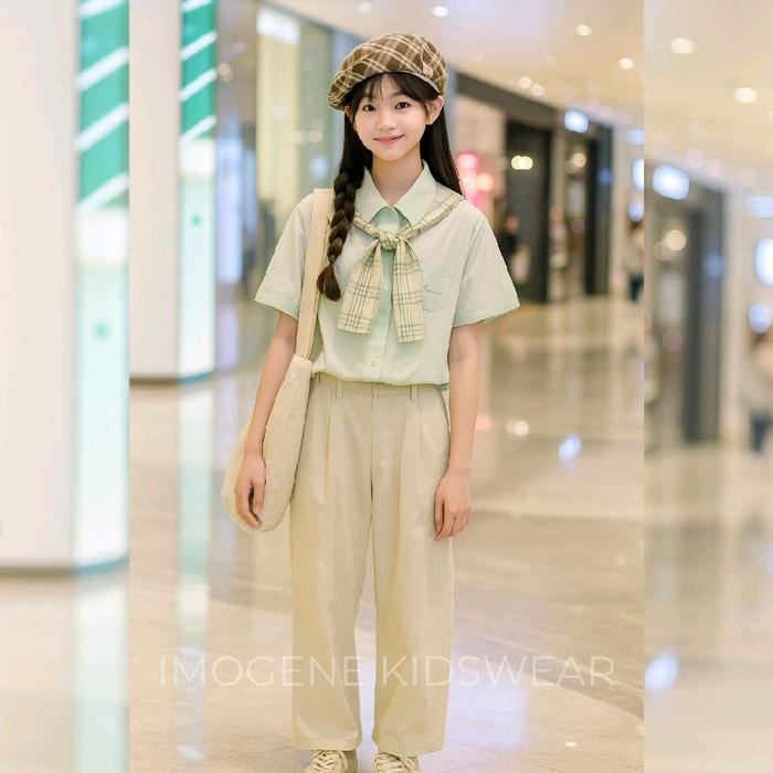 Gambar GV-018 SETELAN BAJU KEMEJA LENGAN PENDEK ANAK PEREMPUAN IMPORT USIA 6-13 TAHUN SETELAN BKK IMPORT ANAK PEREMPUAN ALA KOREAN STYLE SETELAN KULOT 7/9 KEMEJA LENGAN PENDEK SYAL KEREN KEKINIAN SETELAN BANGKOK KEKINIAN - hijau, 130/6-7th dari imogene kidswear undefined Tokopedia