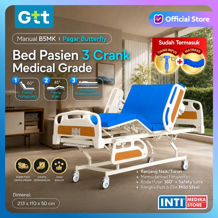 Gambar GTT - Bed Pasien MANUAL 3 Crank Kupu Kupu | Ranjang Tempat Tidur Rumah Sakit - + Matras dari INTI MEDIKA STORE Kota Bandung Tokopedia