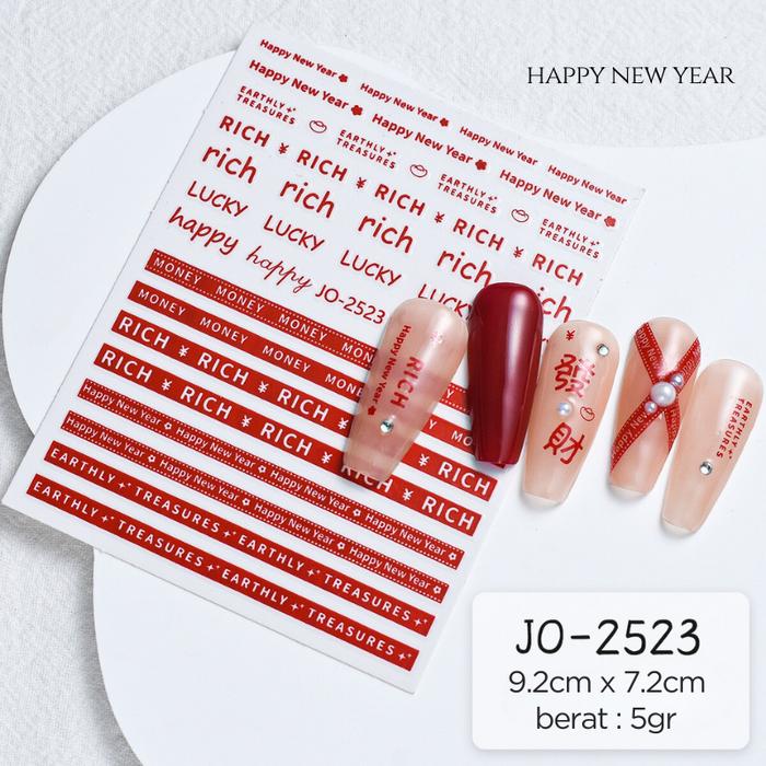 Gambar Stiker Kuku 3D Happy New Year Red Nail Art/Stiker Seri Merah Motif French/Pita Busur/Bunga Mawar/Untuk Dekorasi Kuku Manikur DIY - 3D-JO2523 dari Anniesbeauty undefined Tokopedia