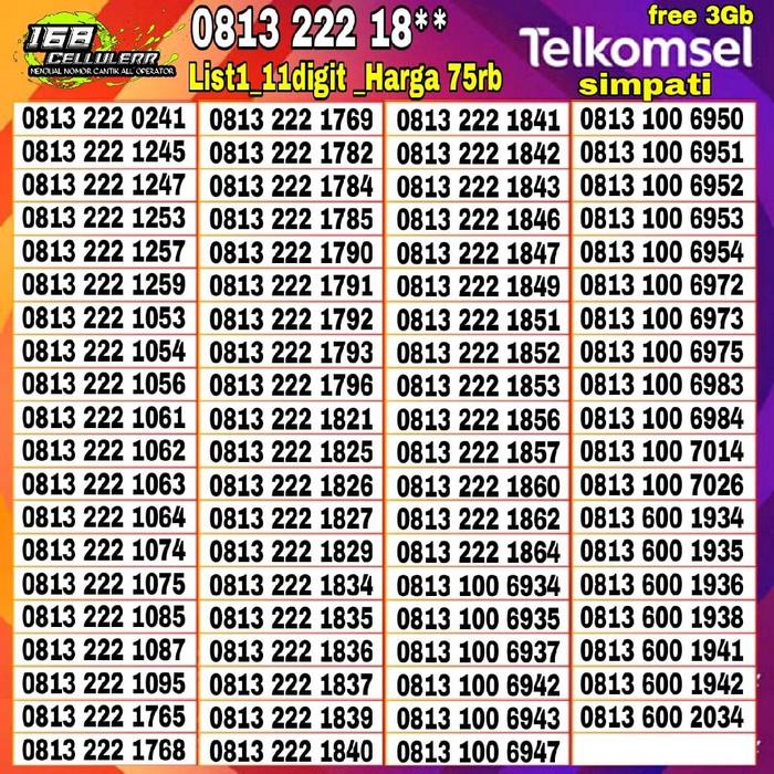 Gambar Nomor cantik simpati nomor 10 digit - nomor 11 digit - Nomor Super - kartu perdana - Sim card - Simpati - Telkomsel prabayar - suport jaringan 5G  1000 - L1-simpati 11digit_75rb dari 168Cellulerr undefined Tokopedia