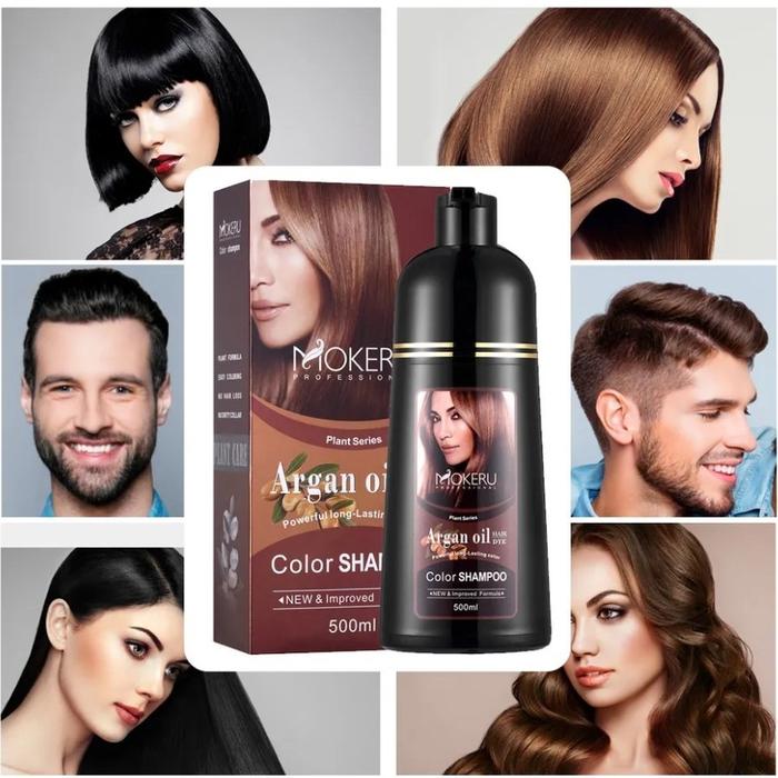 Gambar *COD ORI* Mokeru Shampoo Pewarna Rambut Tanpa Bleaching/Shampoo Penghitam Rambut Uban/Shampo Semir Rambut Uban Warna Coklat/Mokeru Sampo Hair Color - Shampoo Argan Oil 500ml dari Fufu Stored undefined Tokopedia