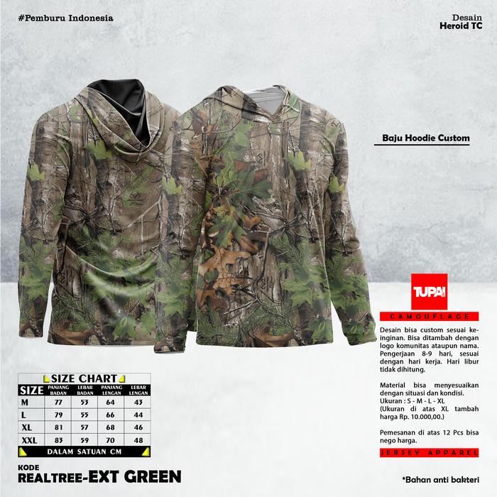 Gambar Baju Hoodie Kamuflase Hunting Camo & Kaos Berburu Lengan Panjang Camo untuk Pria Motif Realtree - Realtree Camouflage Custom Nyaman Tebal Logo - XTRA GREEN, M dari TUPAI HUNTING SEASON undefined Tokopedia