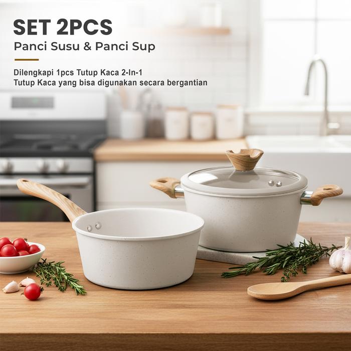 Gambar [FREE PIRING 6 PCS] Set Wajan Marble Anti Lengket Peralatan Masak Serbaguna Panci Wajan Estetik Cocok Semua Kompor - SET 3PCS PANCI SOUP+PANCI SUSU+TUTUP (CREAM) dari Theonestore01 undefined Tokopedia