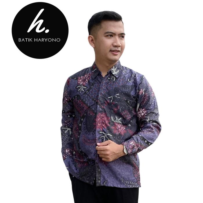 Gambar BATIK HARYONO Baju Batik Dewasa Couple Pria Wanita Seragam Lengan Panjang - Pria Saja Abu, M dari Batik Haryono Store undefined Tokopedia