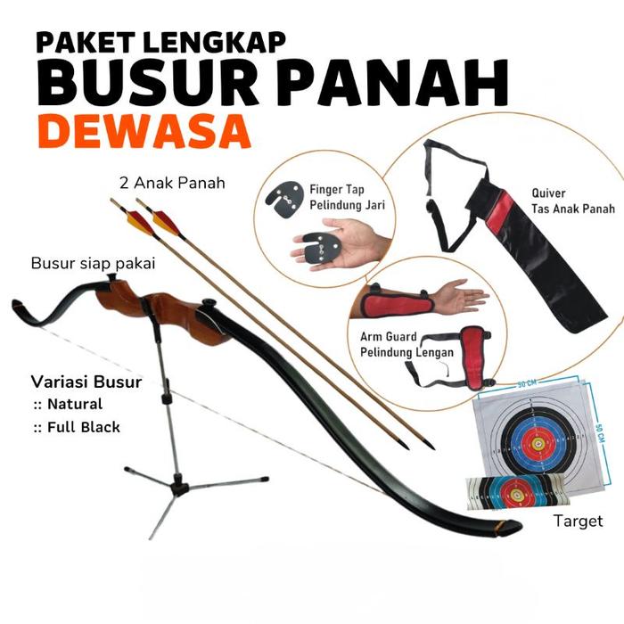 Gambar Busur Panah Dewasa Full Set Lengkap || Busur + 2 Arrow + Finger tap + Arm Guard + Quiver + Target Outdoor - Natural dari ABD ARCHERY undefined 4 Tokopedia