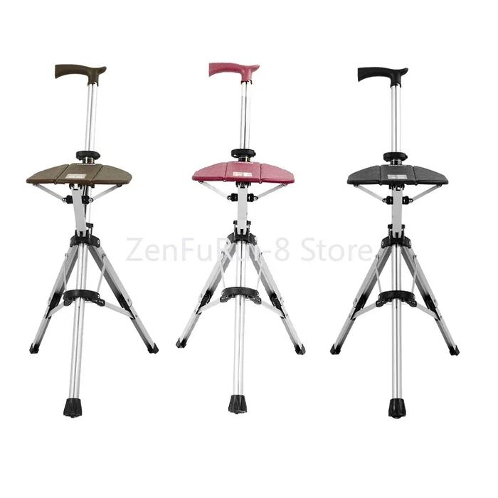 Gambar New High Quality Aluminum Alloy Foldable Walking Cane Stick With Seat Adjustable Elderly Crutch Chair With Stool dari Barrett Chance Martin undefined Tokopedia