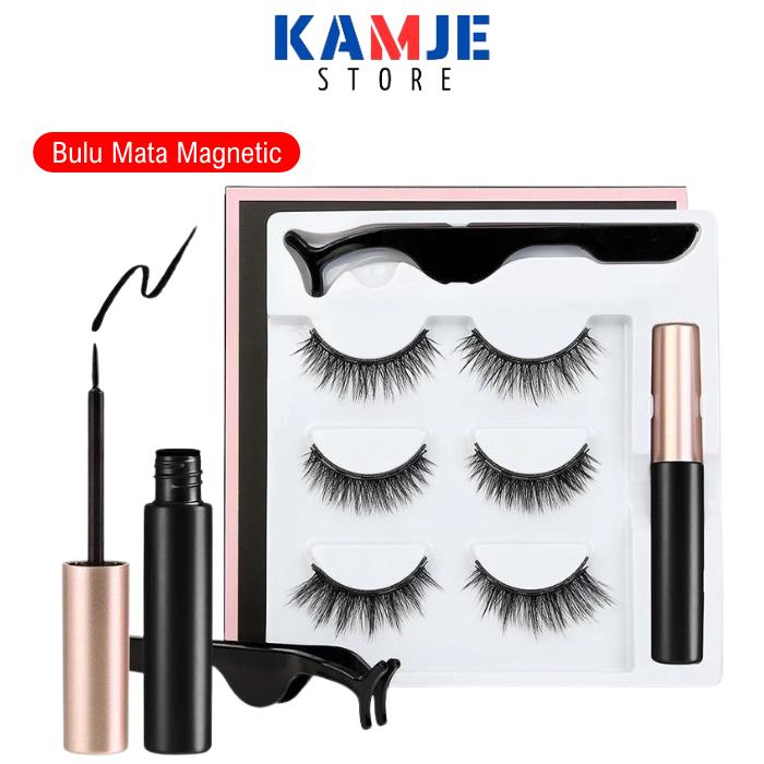 Gambar KAMJE Bulu Mata Palsu Eyelash Extension Magnet 3D Tahan Air 3 Pasang Natural Original dari KAMJE Official Store undefined Tokopedia