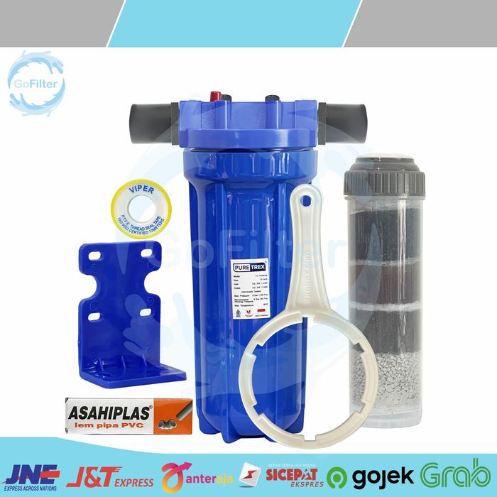 Gambar PAKET 1 TAHAP CARTRIDGE FILTER AIR 4 in 1 + HOUSING NANOTEC 10 INCH SIAP PAKAI AIR SUMUR KOTOR PAM PDAM BAU BESI KERUH KUNING APARTEMEN RUSUN - Blue 1/2 dari Gofilter undefined Tokopedia